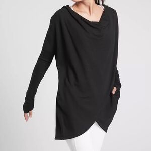 NWT ATHLETA WOMEN'S BLACK LONG SLEEVE PURANA WRAP HOODI SWEATER Sz S